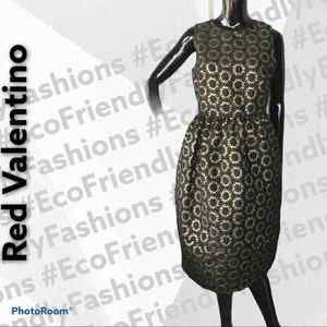 Red Valentino Women's Metallic Sun Brocade Black Dress Size 4